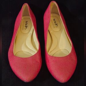 Coach and Four Vibrant Red Shimmery Pointed Toe Slip On Flats - Size 11